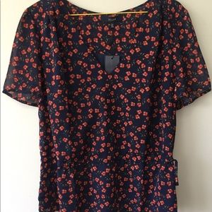 Navy and Floral Blouse